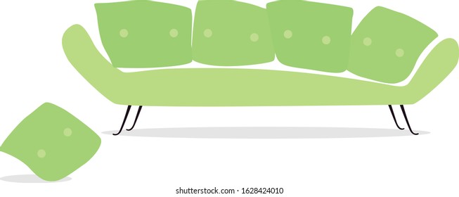 Sofa couch click-gag with pillows. Retro style. Vector illustration