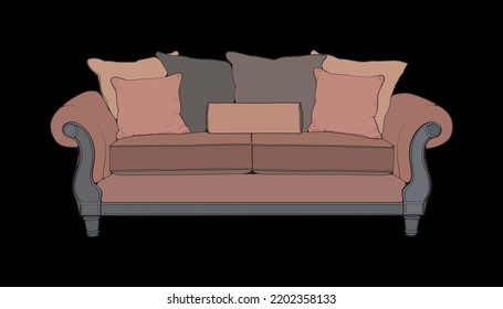 Ilustrador de bloques de color sofá o sofá. mobiliario en bloques de color para la sala de estar. Ilustración vectorial.
