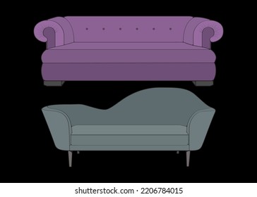 Illustrator für Sofa- oder Couchfarben. Möbel aus Farbblöcken für Wohnzimmer. Vektorgrafik.
