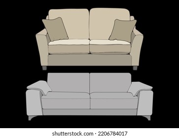 Illustrator für Sofa- oder Couchfarben. Möbel aus Farbblöcken für Wohnzimmer. Vektorgrafik.
