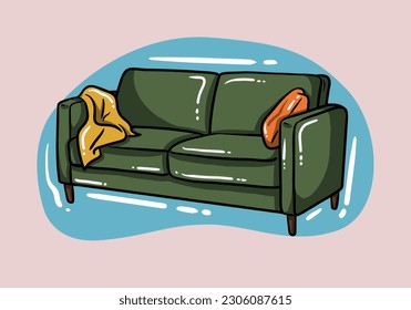 Sofa and couch colorful cartoon illustration vector. Comfortable lounge for interior design isolated on  background. Modern model of settee icon.