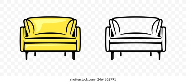 Sofa, couch, divan and settee, graphic design. Furniture, lounge, ottoman and armchair, vector design and illustration