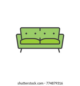 Sofa, couch flat line colored icon.