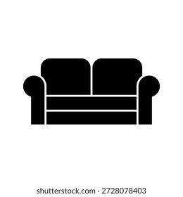 Icono sólido de los muebles del sofá que representa los muebles de los asientos, el espacio de la relajación, y las áreas de estar de la familia.