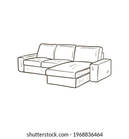 Sofa, couch. Home decor line art drawing. Doodle illustration. Stay home. Minimal vintage style. Doodle plant vector illustration. Pure nature organic brush. Line drawing.