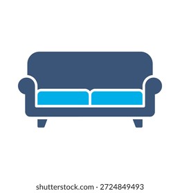 Sofá sofá ícone azul vetor plano design mobiliário assento símbolo sala de estar interior conforto relaxar elemento gráfico sinal