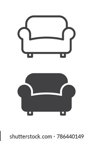 Sofa, Couch Icon, Line And Solid Version, Outline And Filled Vector Sign, Linear And Full Pictogram Isolated On White. Furniture Symbol, Logo Illustration. Pixel Perfect Vector Graphics