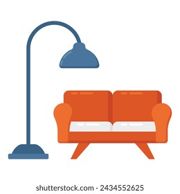 Sofa couch with lamp depicting concept flat vector of interior design, living room icon