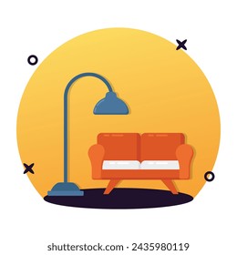 Sofá sofá con lámpara que representa concepto vector plano de diseño interior, icono de sala de estar