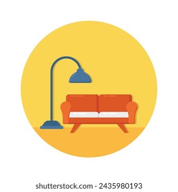 Sofa couch with lamp depicting concept flat vector of interior design, living room icon