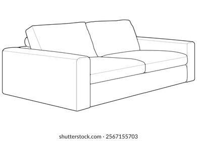 Sofa or couch line art illustration. Outline furniture for living room. Sofa illustration isolated.
