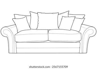 Sofa or couch line art illustration. Outline furniture for living room. Sofa illustration isolated.
