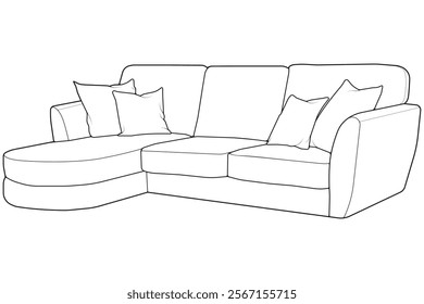 Sofa or couch line art illustration. Outline furniture for living room. Sofa illustration isolated.
