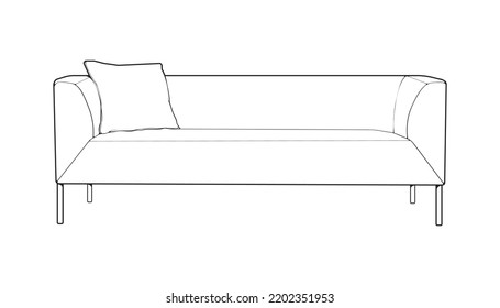 Sofa or couch line art illustrator. Outline furniture for living room. Vector illustration.