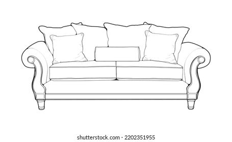 Sofa or couch line art illustrator. Outline furniture for living room. Vector illustration.