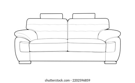 Sofa or couch line art illustrator. Outline furniture for living room. Vector illustration.

