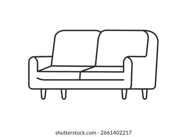 Icono de la línea del sofá o del sofá. Muebles de contorno para la sala de estar. Ilustración vectorial.