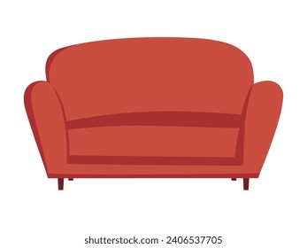 Sofa or couch red colorful cartoon illustration vector. Comfortable lounge for interior design isolated on white background. Modern model of icon.
