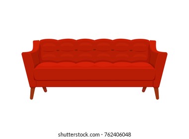 Sofa and couch red colorful cartoon illustration vector. Comfortable lounge for interior design isolated on white background. Modern model of settee icon.