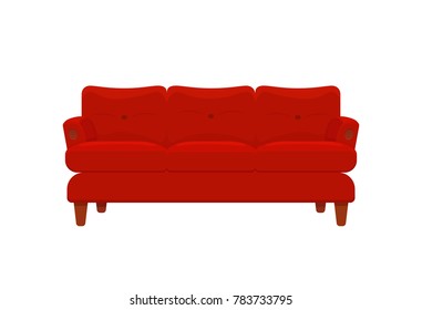 Sofa and couch red colorful cartoon illustration vector. Comfortable lounge for interior design isolated on white background. Modern model of settee icon.