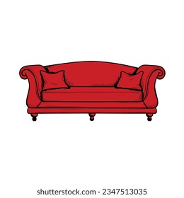 Sofa and couch red, comfortable lounge for interior design, illustration vector isolated on white background