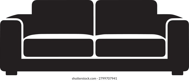 Sofa and couch silhouette vector illustration. Living room furniture sign and icon isolated on white background