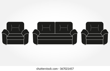 Sofa and couches. Furniture icons for living room. Vector illustration.