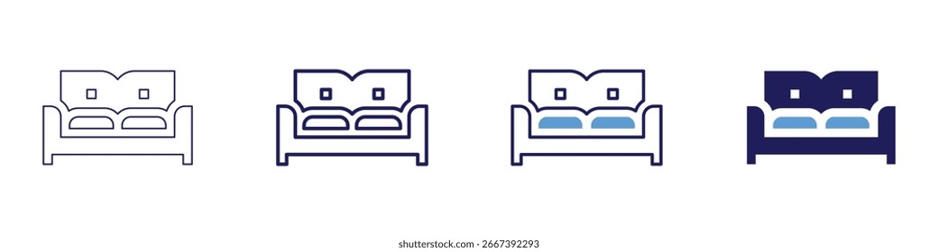 Sofa cube icon in 4 different styles. Thin Line, Line, Bold Line, Duotone. Duotone style. Editable stroke.