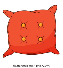 Sofa cushion with buttons. A home decor item. Design element with outline. Doodle, hand-drawn. Flat design. Color vector illustration. Isolated on a white background