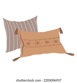 Sofá cojines de estilo boho. almohadas interiores. Ilustración plana. Vector.