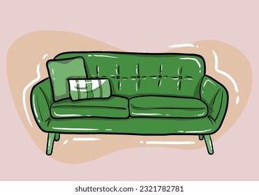 Sofa with cushions. Isolated comfortable couch seat icon. Simple style reception sofa front view. Vector interior soft furniture design, home, office or lounge decoration and comfort