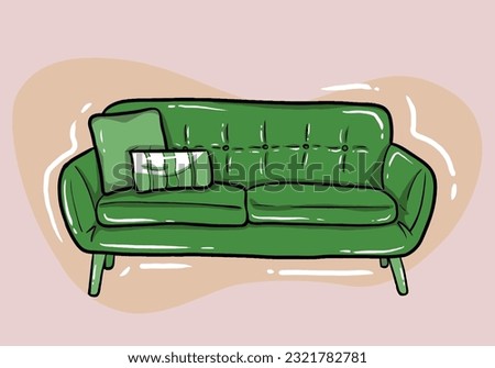 Sofa with cushions. Isolated comfortable couch seat icon. Simple style reception sofa front view. Vector interior soft furniture design, home, office or lounge decoration and comfort
