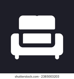 Sofa dark mode glyph ui icon. Comfortable piece of furniture. User interface design. White silhouette symbol on black space. Solid pictogram for web, mobile. Vector isolated illustration