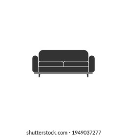 Sofa, dark silhouette, front view, isolated on white background. Vector illustration, flat minimal design, eps 10.