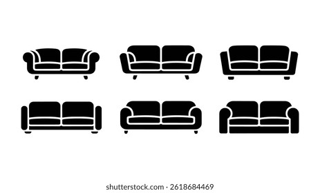 Sofa Designs Variety of minimalistic sofa illustrations featuring different designs and silhouettes. Perfect for interior design concepts and furnishing visualizations.