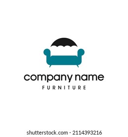sofa divan day bed couch settee umbrella icon vector. furniture company logo design idea