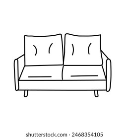 Sofa in doodle style. Vector isolated on white background