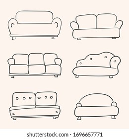 Sofa Doodle Vector Set Simple Sketch