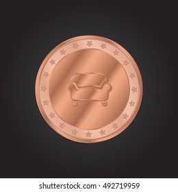 Sofa embossed realistic bronze coin precious Icon / Logo Design