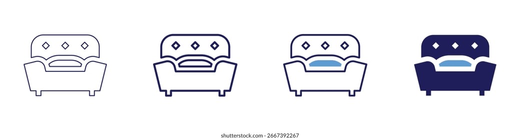 Sofa entryway icon in 4 different styles. Thin Line, Line, Bold Line, Duotone. Duotone style. Editable stroke.