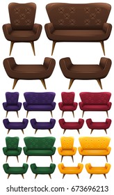 Sofa in five different colors illustration