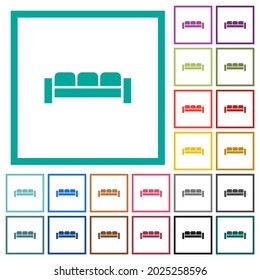 Sofa flat color icons with quadrant frames on white background