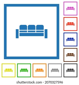 Sofa flat color icons in square frames on white background