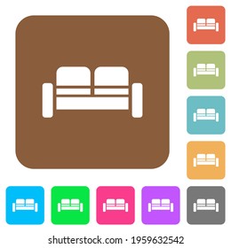 Sofa flat icons on rounded square vivid color backgrounds.