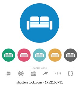 Sofa, flache weiße Symbole auf runden Farbhintergründen. 6 Bonussymbole sind im Lieferumfang enthalten.