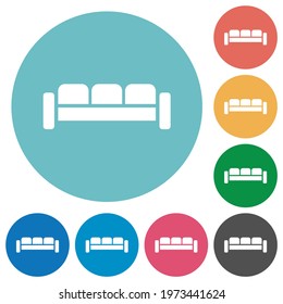 Sofa flat white icons on round color backgrounds