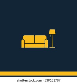 Sofa and floor lamp flat icon. Home interior.
