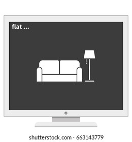 Sofa and floor lamp flat icon. Home interior.