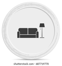 Sofa and floor lamp flat icon. Home interior.