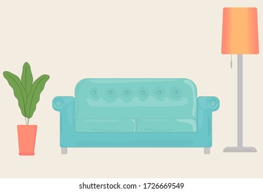 sofa floor lamp and flower potted vector